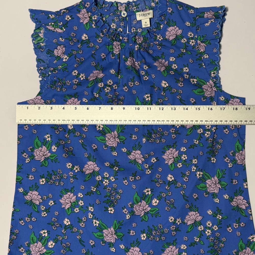 J.Crew Womens Blue Floral Ruffle High‎ Neck Flutter Sleeve Blouse Top Size S - Picture 12 of 16